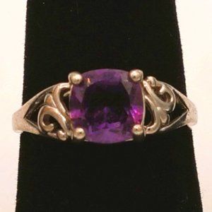 SOLD:  Vintage Purple Squarish Amethyst or Spinel Silver Solitaire Ring By RJ